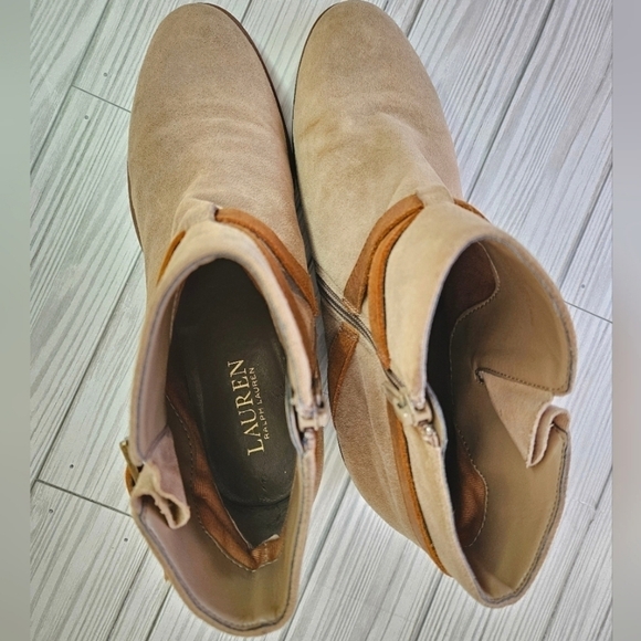 Lauren Ralph Lauren Mehira Suede and Leather Strap Ankle Boots in Sand Size 8 - Picture 8 of 10